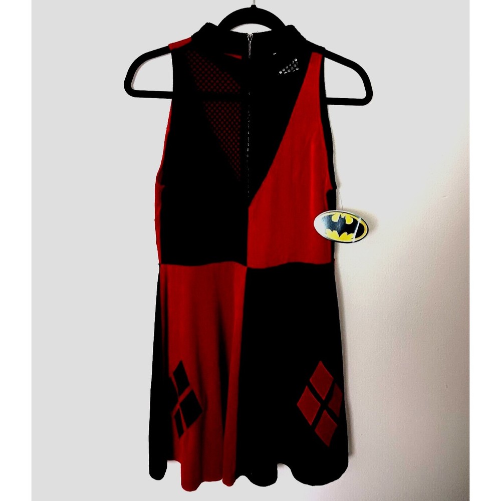 Batman Harley Quinn DC Comics Womens Sexy Velvet Mesh V-Neck Dress Size LG